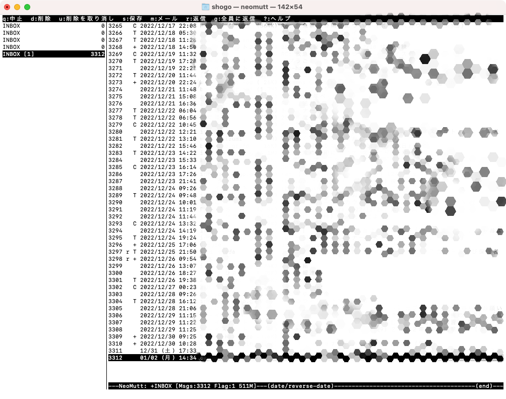 neomutt 起動後の画面